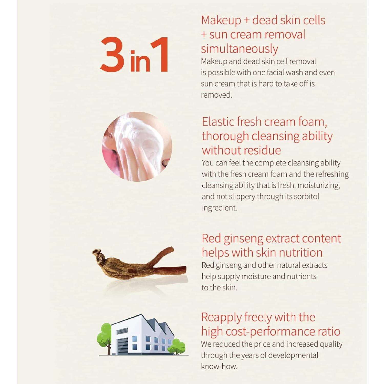 Limpiador Facial Espumoso Hong Cosmetic 170ml Ginseng Rojo