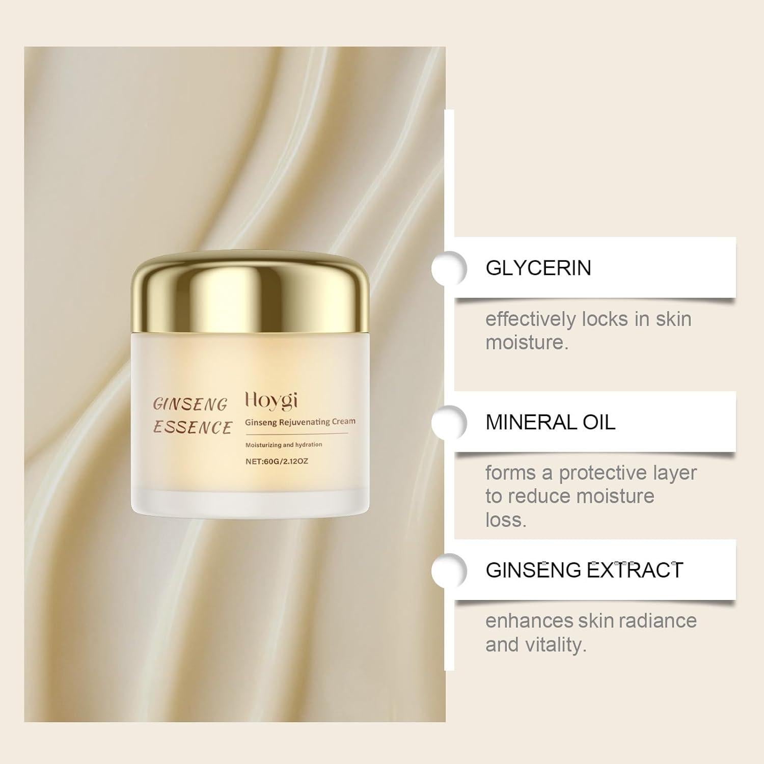 Crema Rejuvenecedora WHHWM con Ginseng y Ácido Hialurónico 60 g