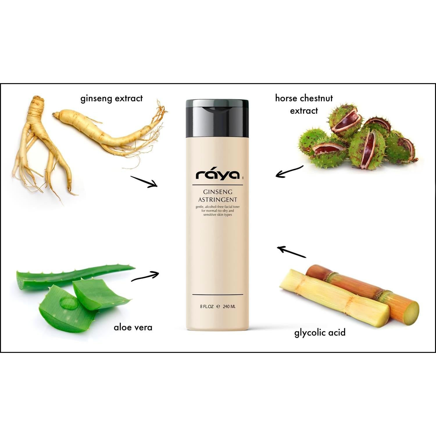 Tónico Astringente Ginseng RAYA 177 ml - Ácido Glicólico Piel Seca