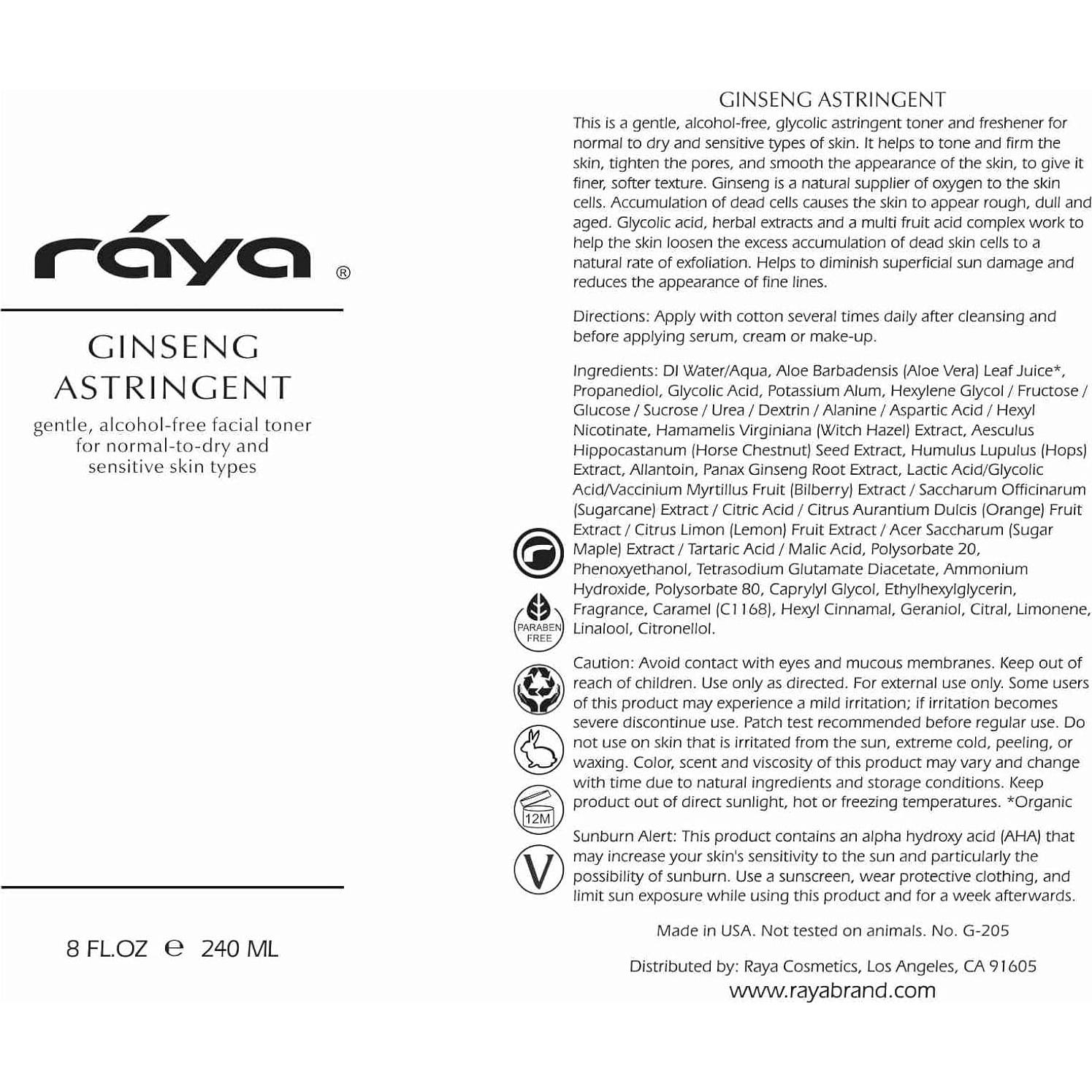 Tónico Astringente Ginseng RAYA 177 ml - Ácido Glicólico Piel Seca