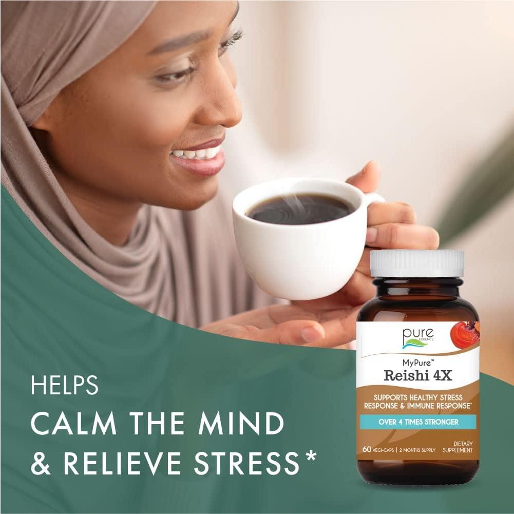 Suplemento Orgánico de Hongos Reishi 4X Pure Essence Labs 60 Cápsulas