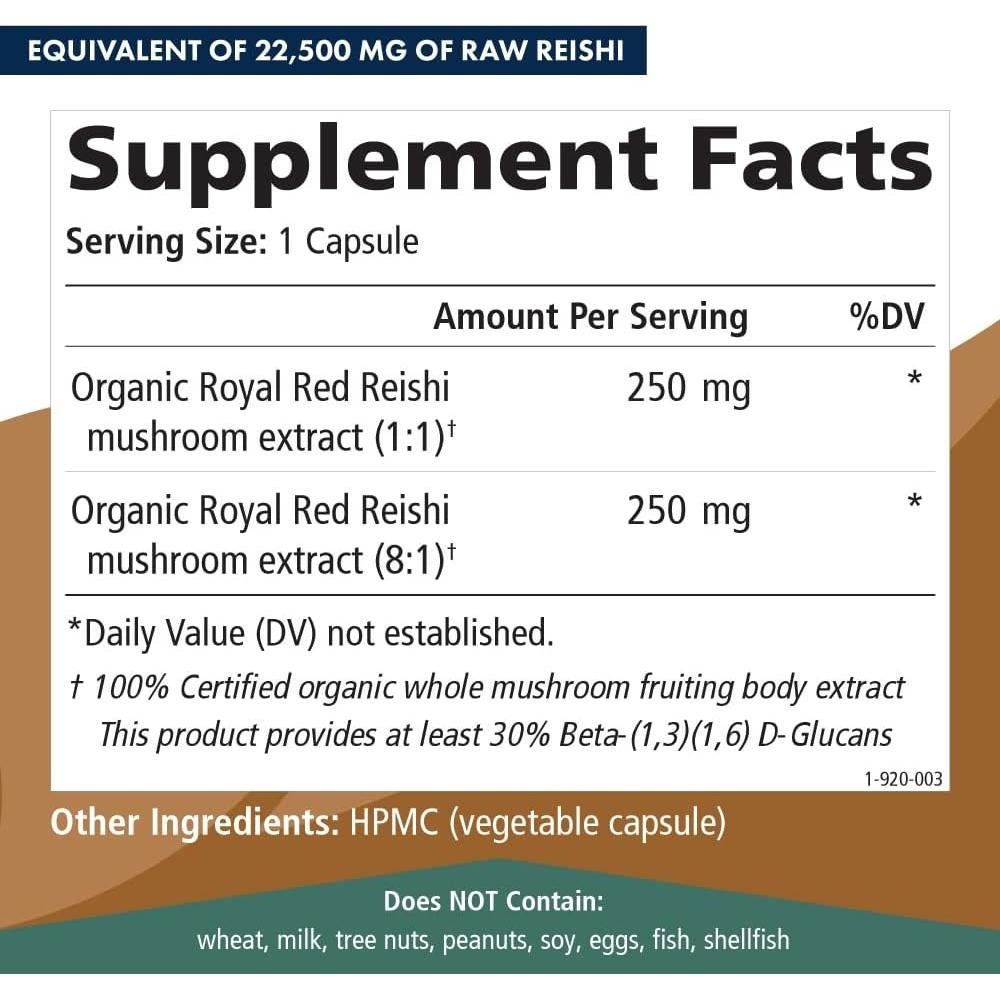 Suplemento Orgánico de Hongos Reishi 4X Pure Essence Labs 60 Cápsulas