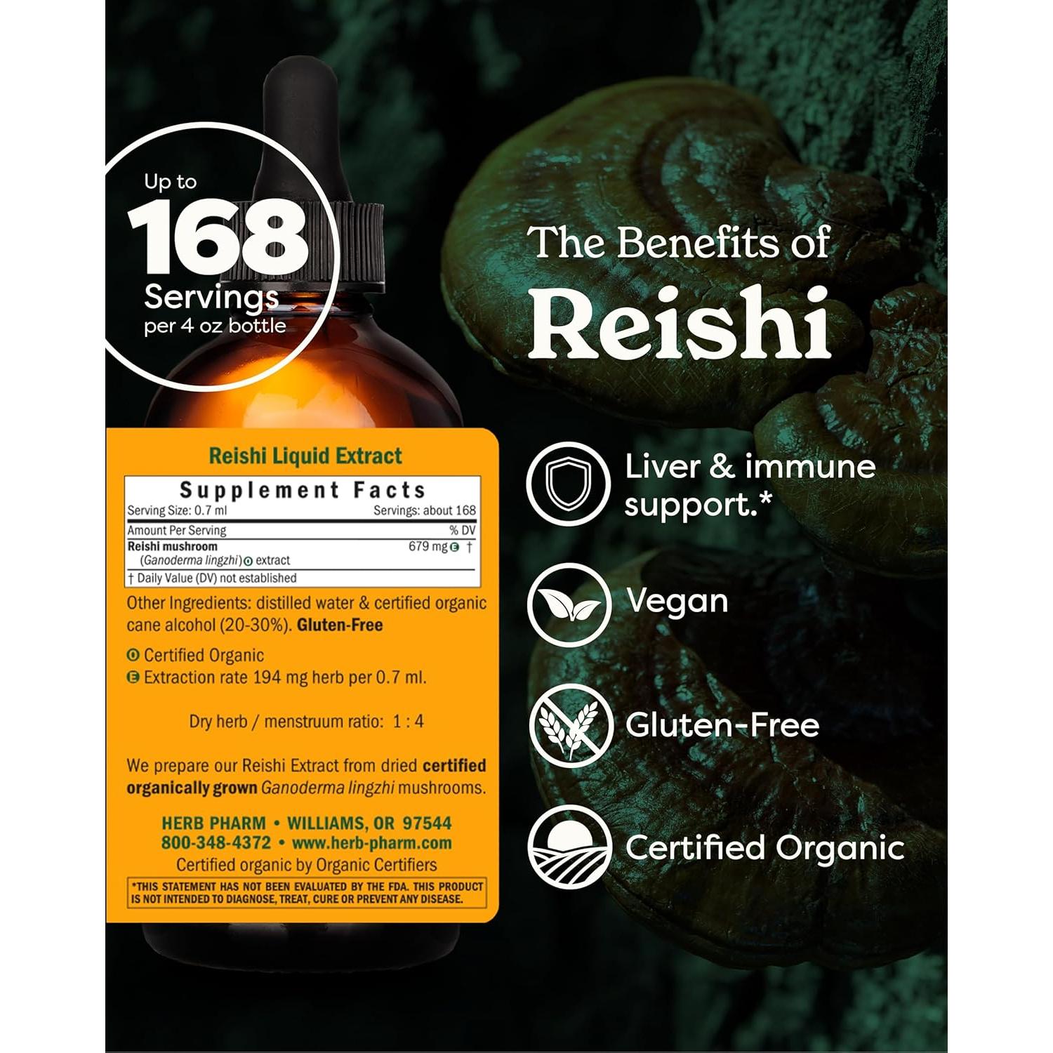 Extracto Líquido de Hongo Reishi Herb Pharm 118 ml Inmunológico