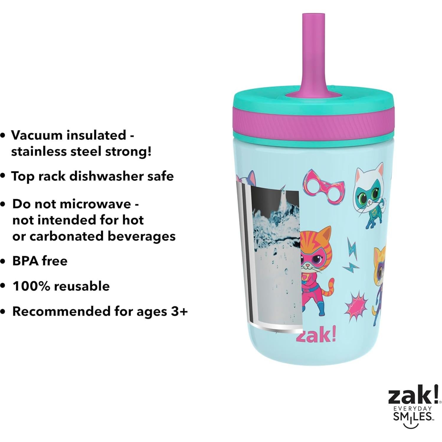 Vaso SuperKitties Zak Designs 12 oz Aislado y a Prueba de Fugas