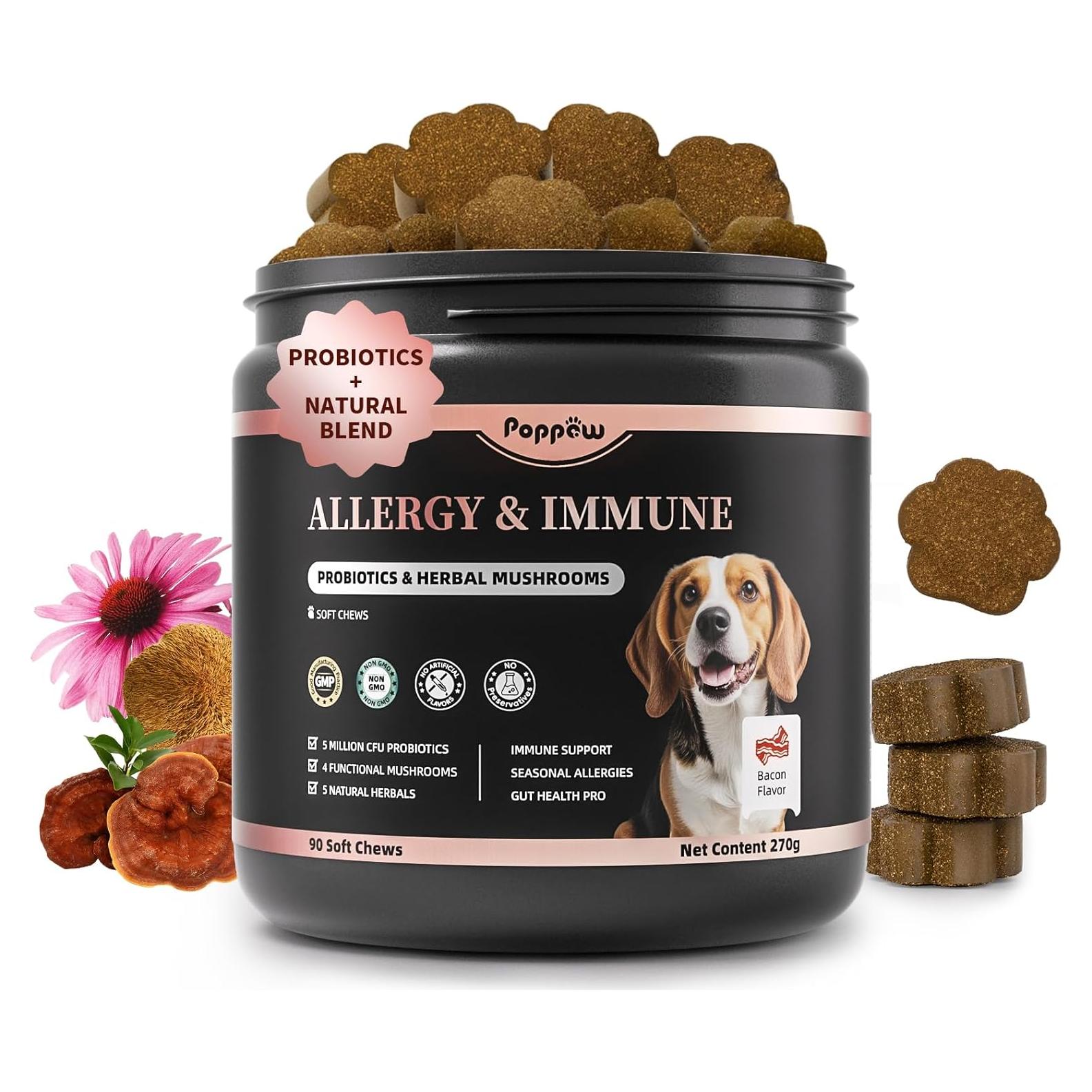 Masticables para Alergias en Perros POPPAW - 90 Unidades Sabor Tocino