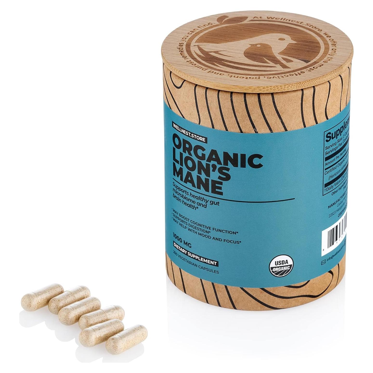 Suplemento Orgánico Hongo Melena de León 200 Cápsulas - Soporte Inmunológico