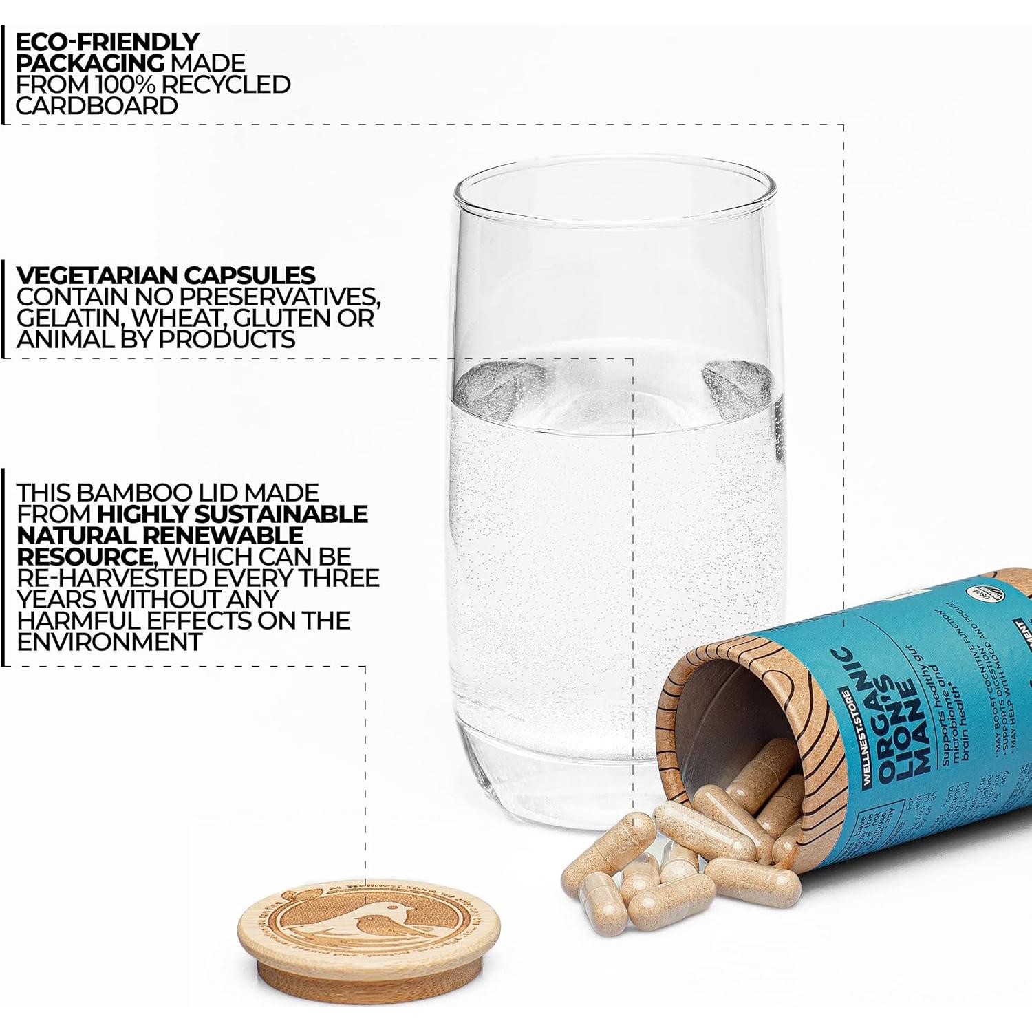Suplemento Orgánico Hongo Melena de León 200 Cápsulas - Soporte Inmunológico