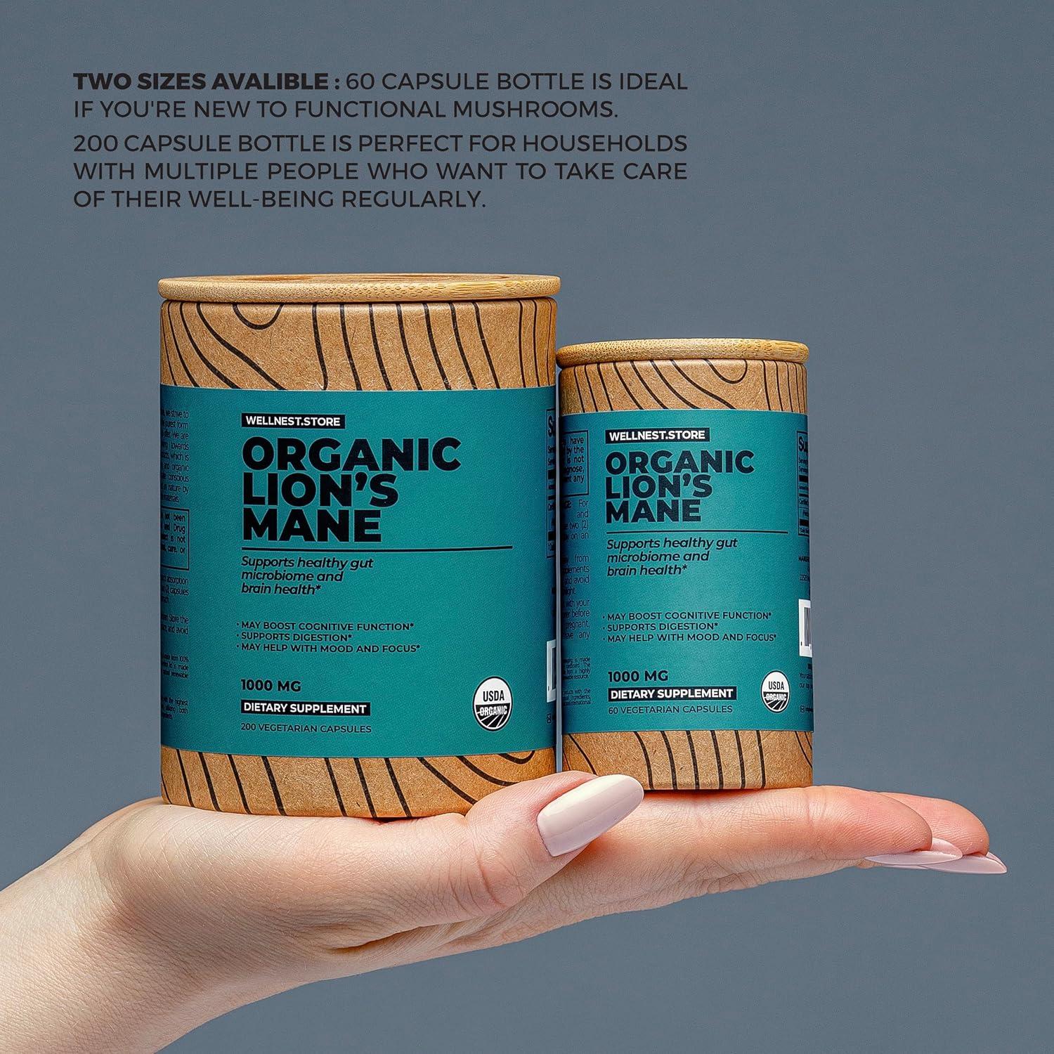 Suplemento Orgánico Hongo Melena de León 200 Cápsulas - Soporte Inmunológico