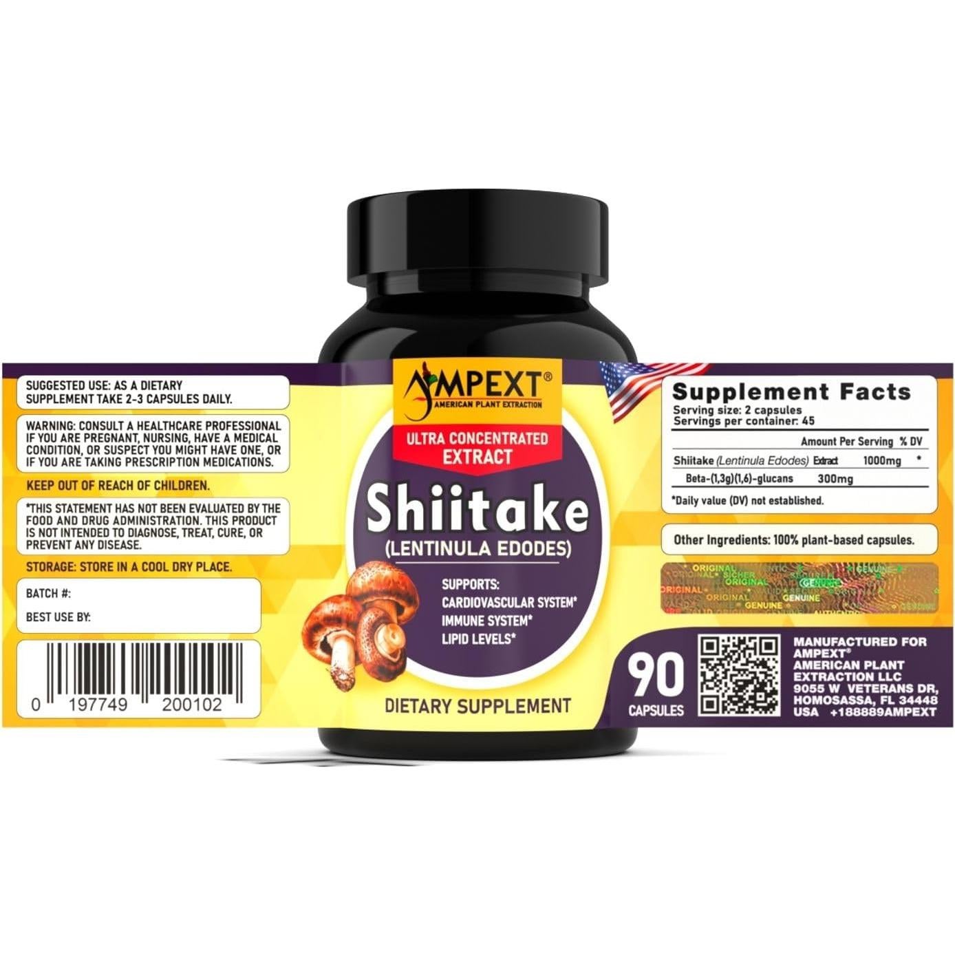 Extracto de Champiñón Shiitake AMPEXT 90 Cápsulas Veganas
