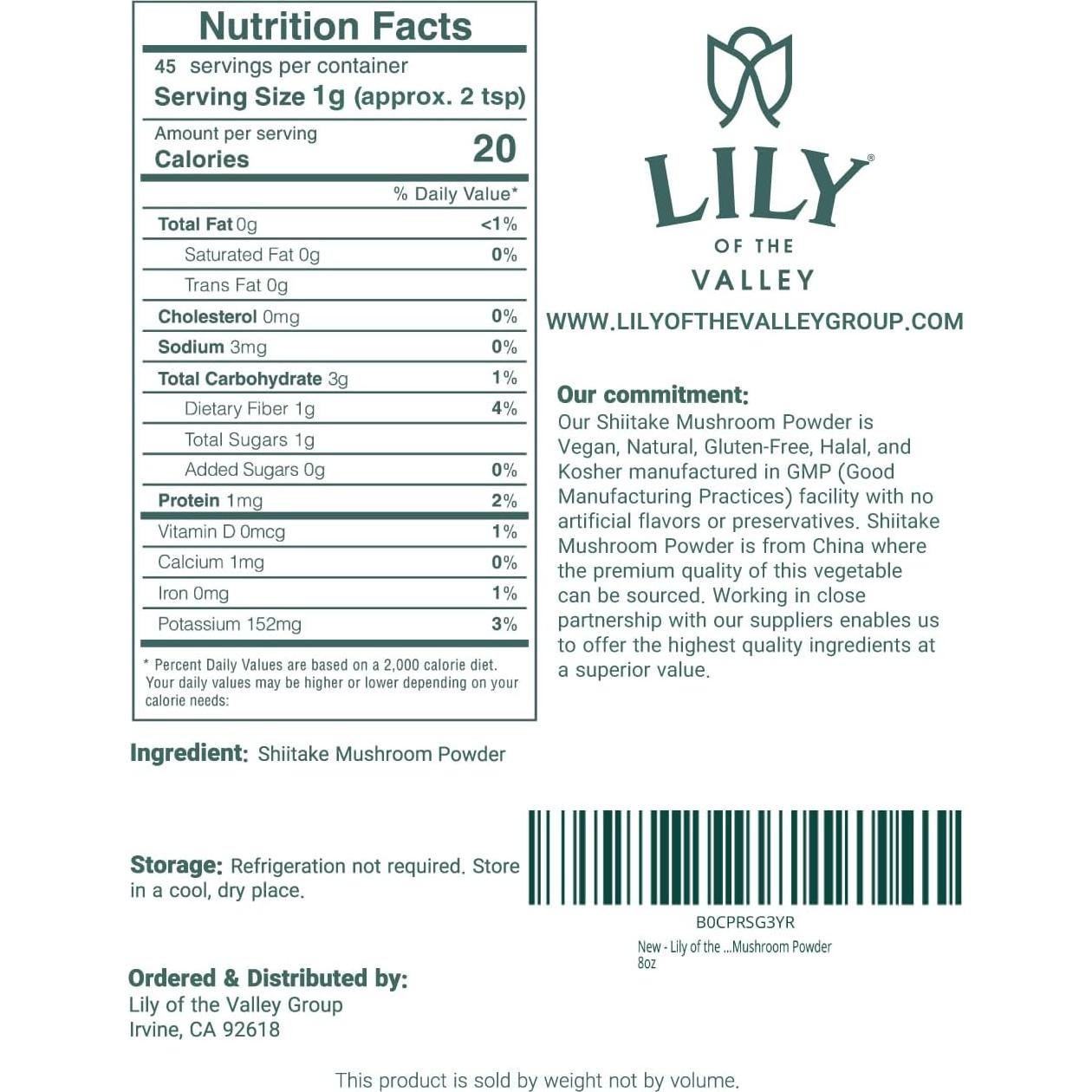 Polvo de Champiñón Shiitake LIRIO DEL VALLE 226g - Sabor Umami