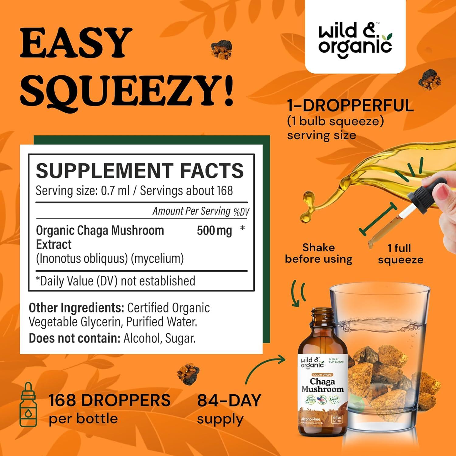 Gotas de Hongo Chaga Silvestre y Orgánico 118 ml - Suplemento Inmunológico