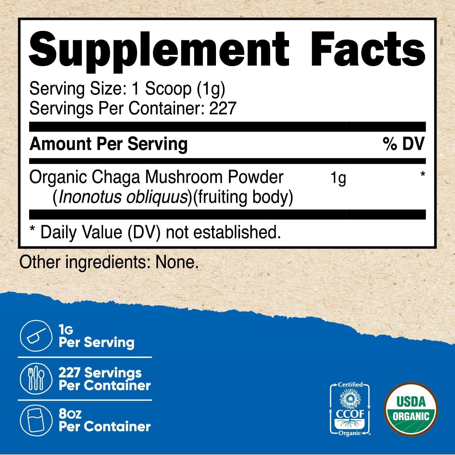 Nutricost Polvo de Hongo Chaga Orgánico 226.8g - Sin Gluten