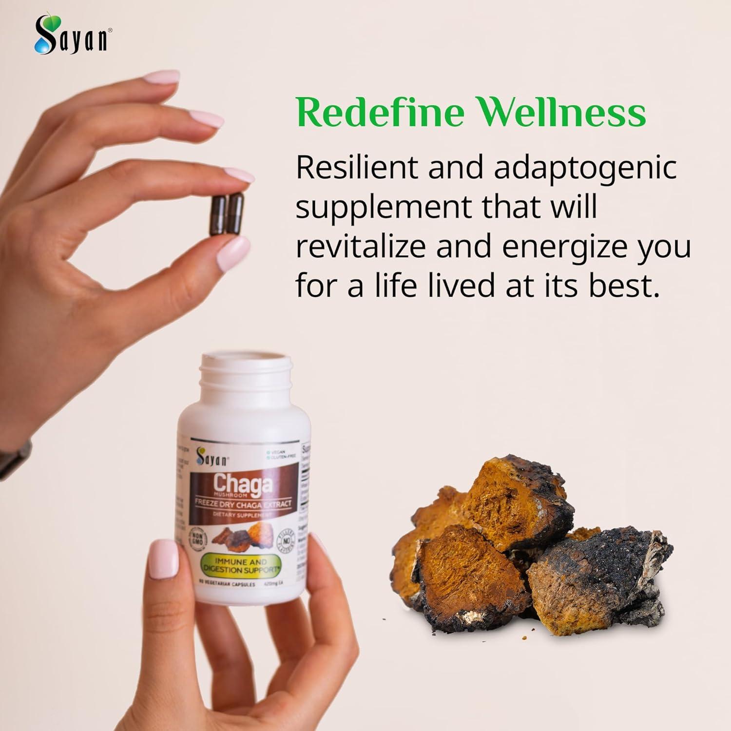 Extracto de Hongo Chaga Sayan - 90 Cápsulas 420mg - Antioxidante Vegano