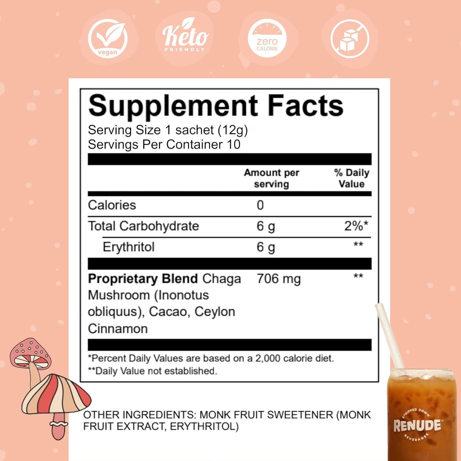 Renude Chagaccino - Polvo de Hongo Chaga 500mg - 10 Porciones