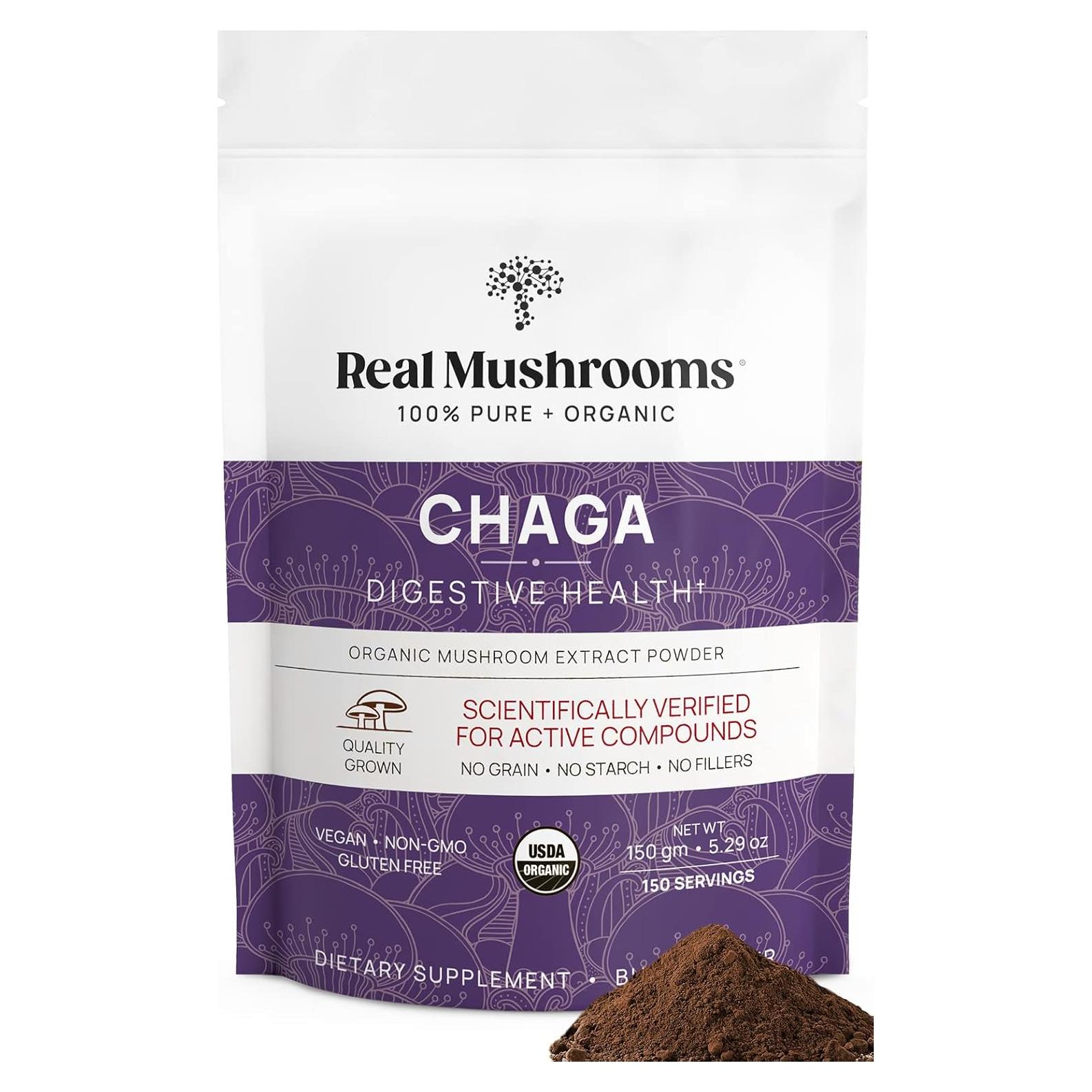 Polvo de Hongo Chaga Orgánico Real Mushrooms 150g - Energía y Bienestar