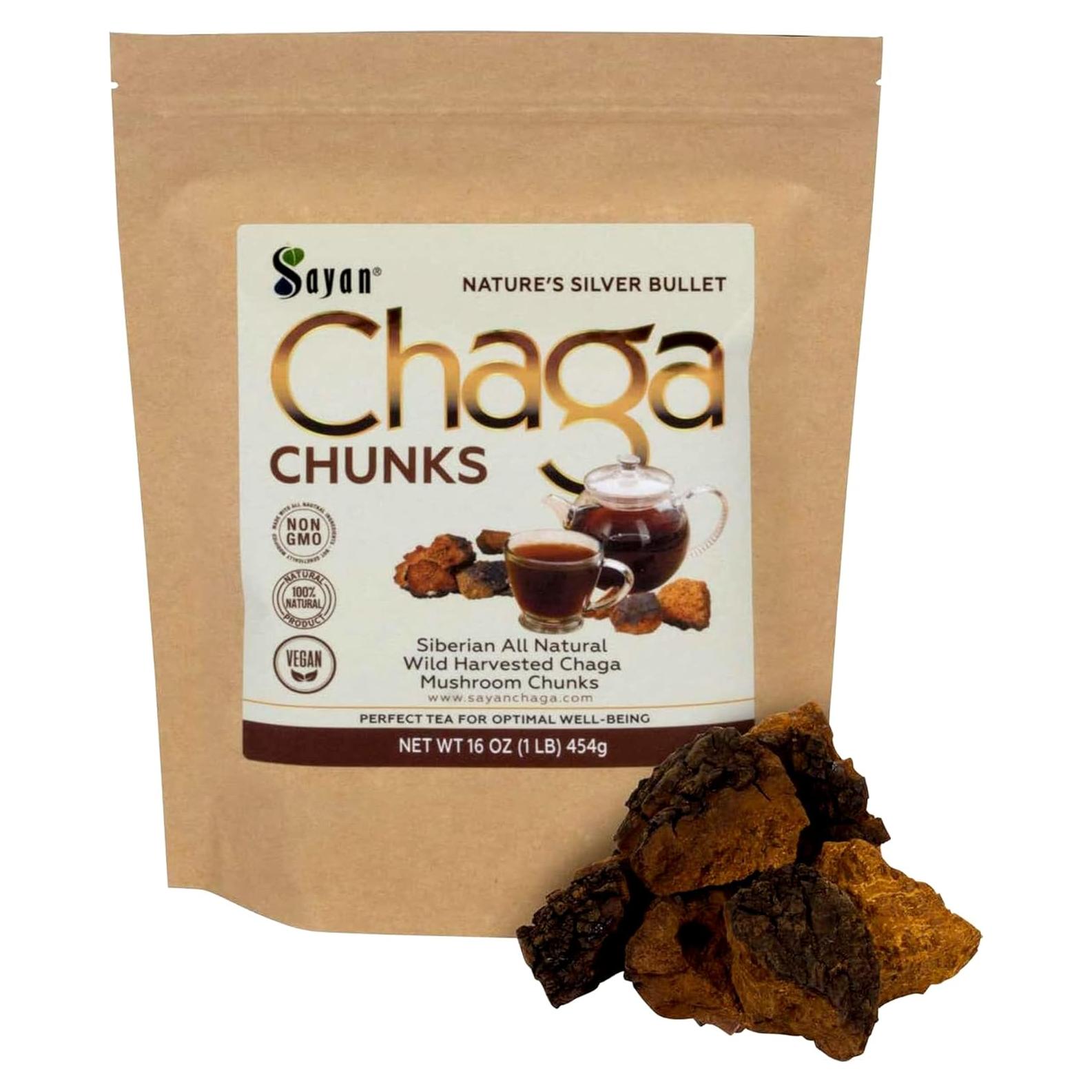 Trozos de Hongo Chaga Sayan 454 g - Té Antioxidante Premium