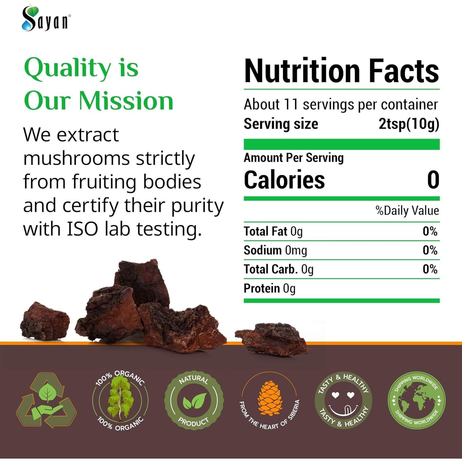 Trozos de Hongo Chaga Sayan 454 g - Té Antioxidante Premium