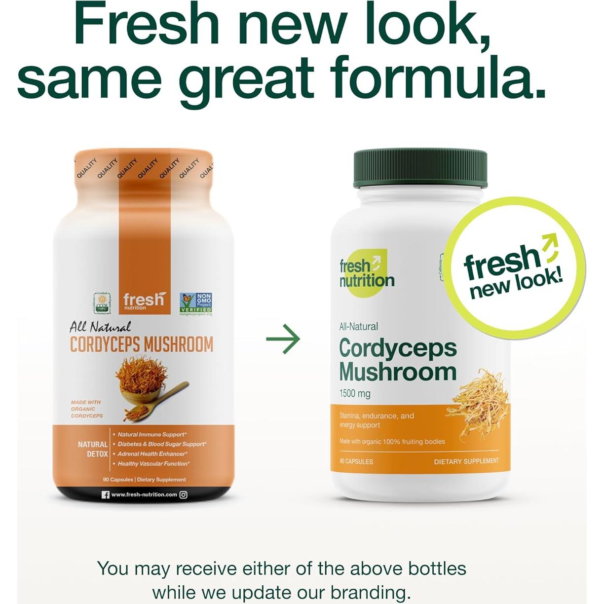 Cápsulas de Cordyceps Orgánico Fresh Nutrition 1500mg 90 Unidades