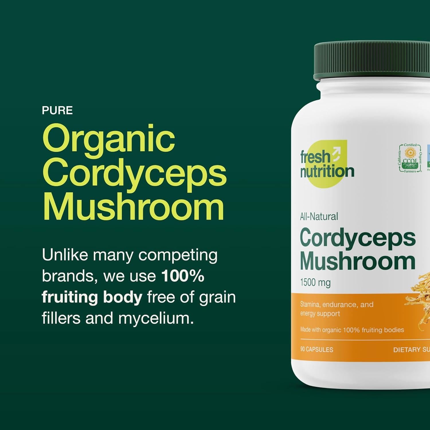 Cápsulas de Cordyceps Orgánico Fresh Nutrition 1500mg 90 Unidades