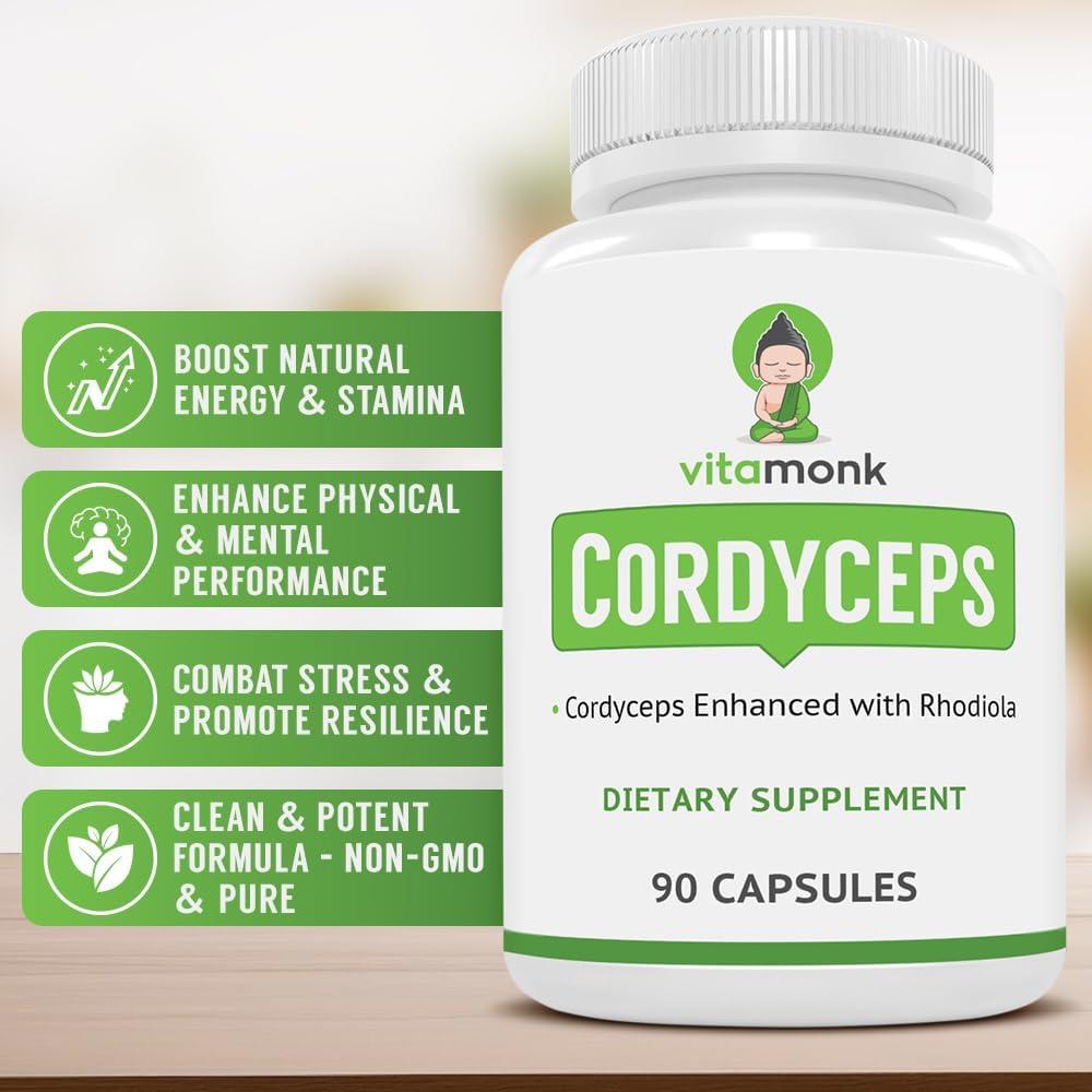 Cápsulas de Hongo Cordyceps VitaMonk 2000mg con Rhodiola - 90 Caps