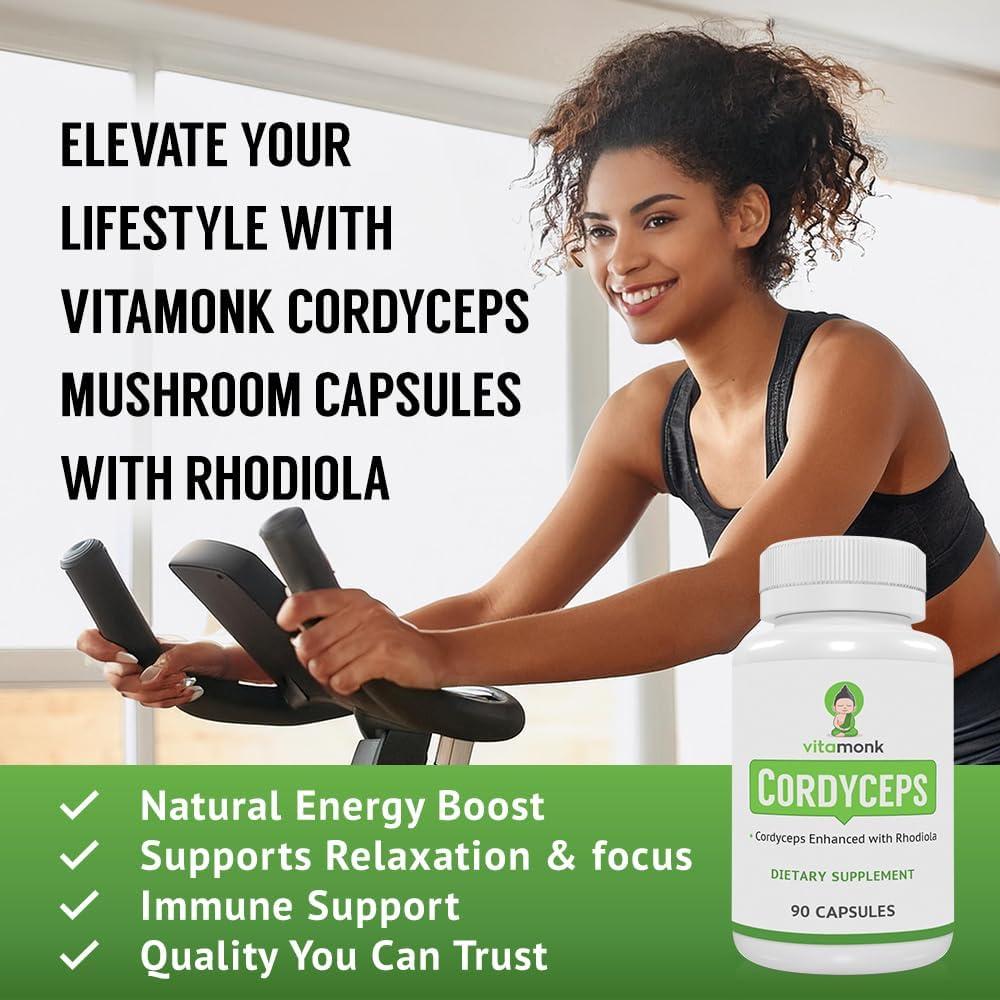 Cápsulas de Hongo Cordyceps VitaMonk 2000mg con Rhodiola - 90 Caps