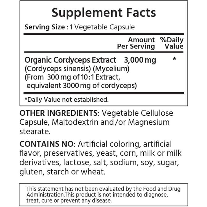 Cápsulas Vegetales Cordyceps Orgánico ML Naturals 240 Unidades