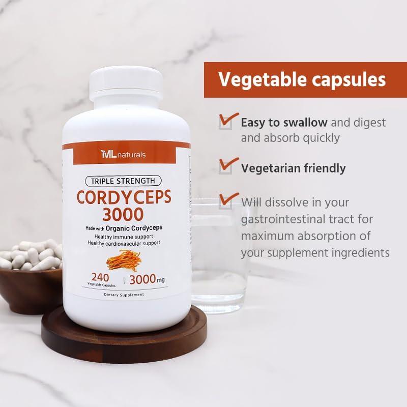 Cápsulas Vegetales Cordyceps Orgánico ML Naturals 240 Unidades