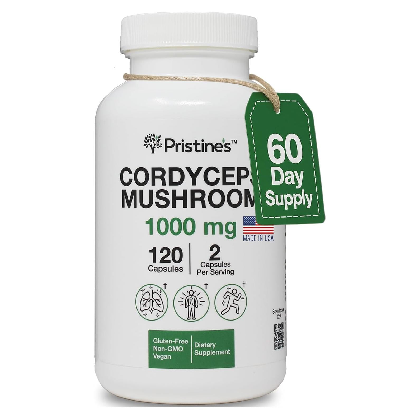 Cápsulas de Hongo Cordyceps PRISTINE 1000 mg - 60 Días