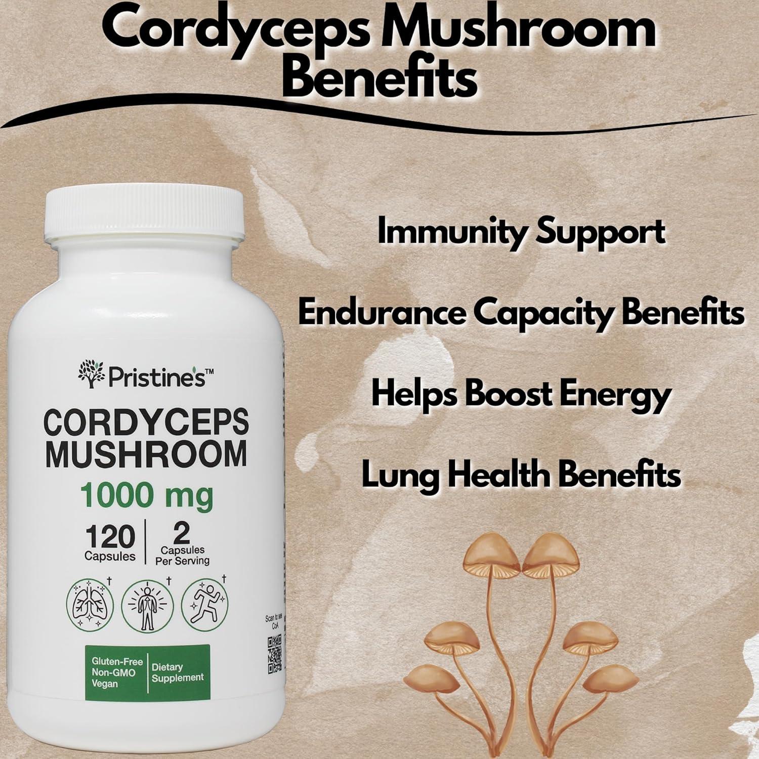Cápsulas de Hongo Cordyceps PRISTINE 1000 mg - 60 Días