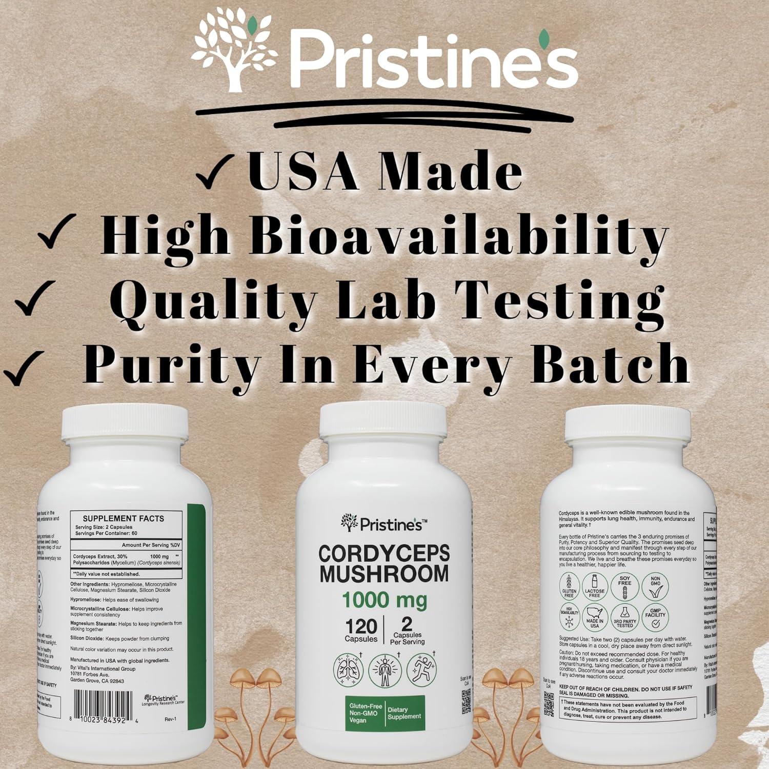 Cápsulas de Hongo Cordyceps PRISTINE 1000 mg - 60 Días