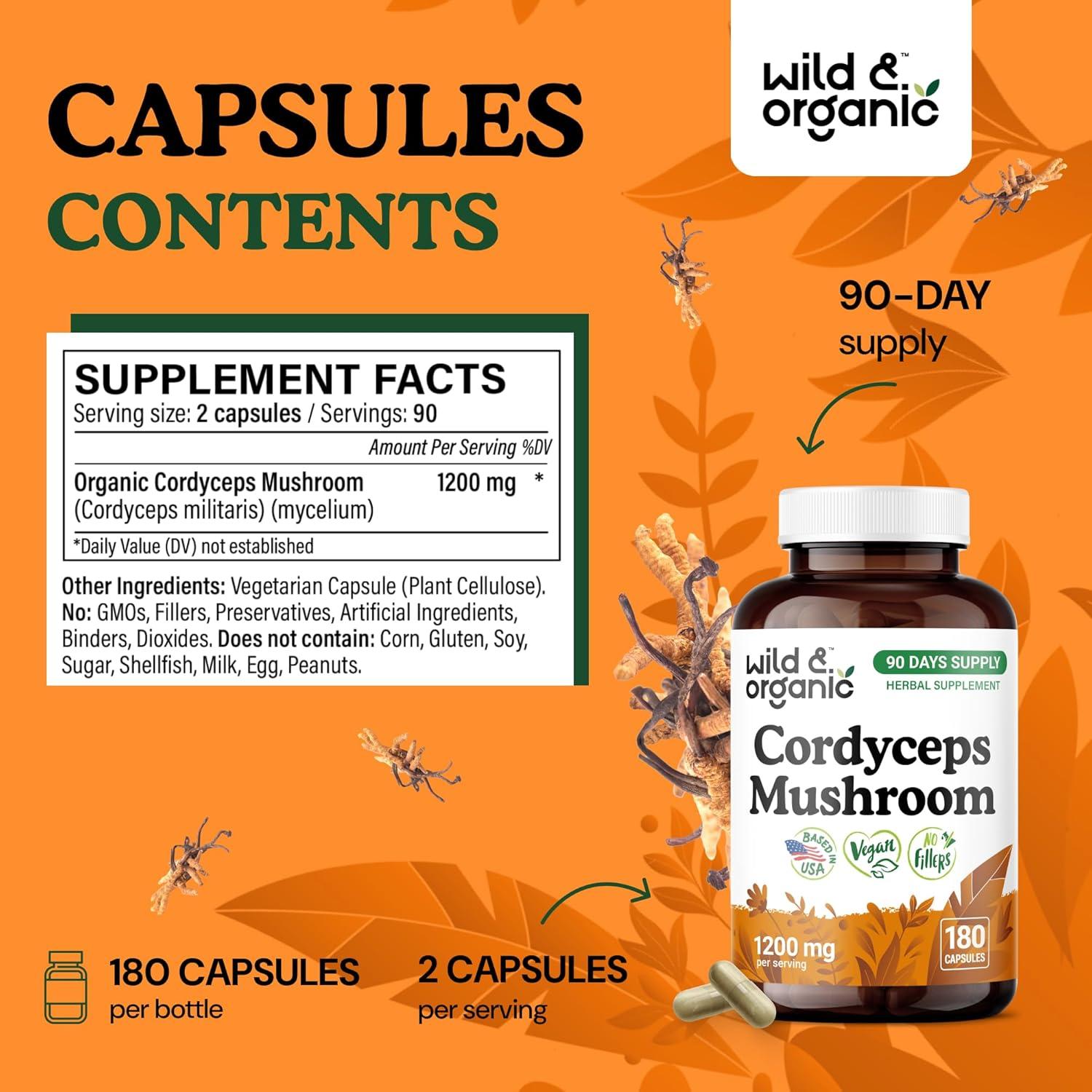 Cápsulas de Cordyceps Silvestre y Orgánico 1200 mg - 180 Unidades