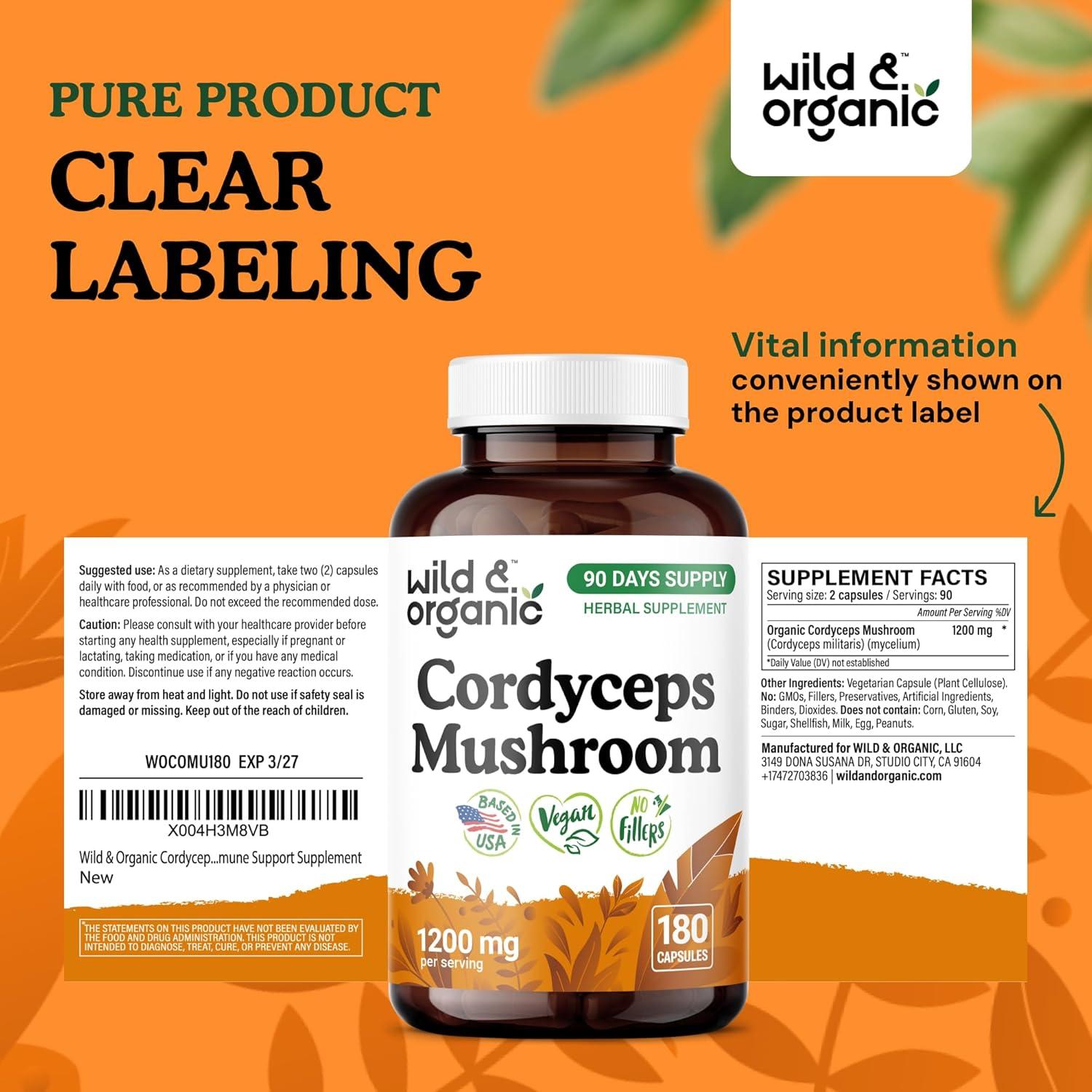 Cápsulas de Cordyceps Silvestre y Orgánico 1200 mg - 180 Unidades