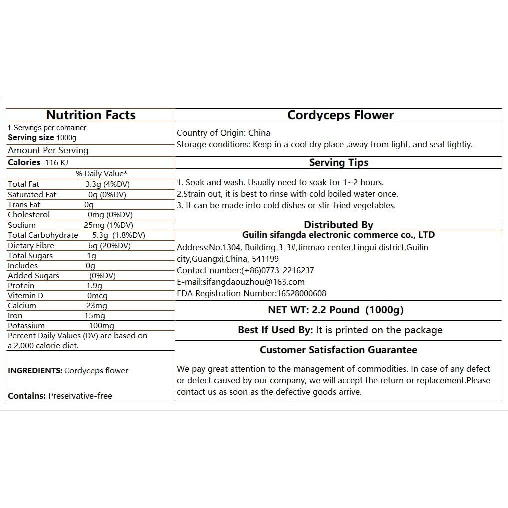 Hongo Cordyceps Militaris Seco SIFANGDA 1000g - Sin Aditivos