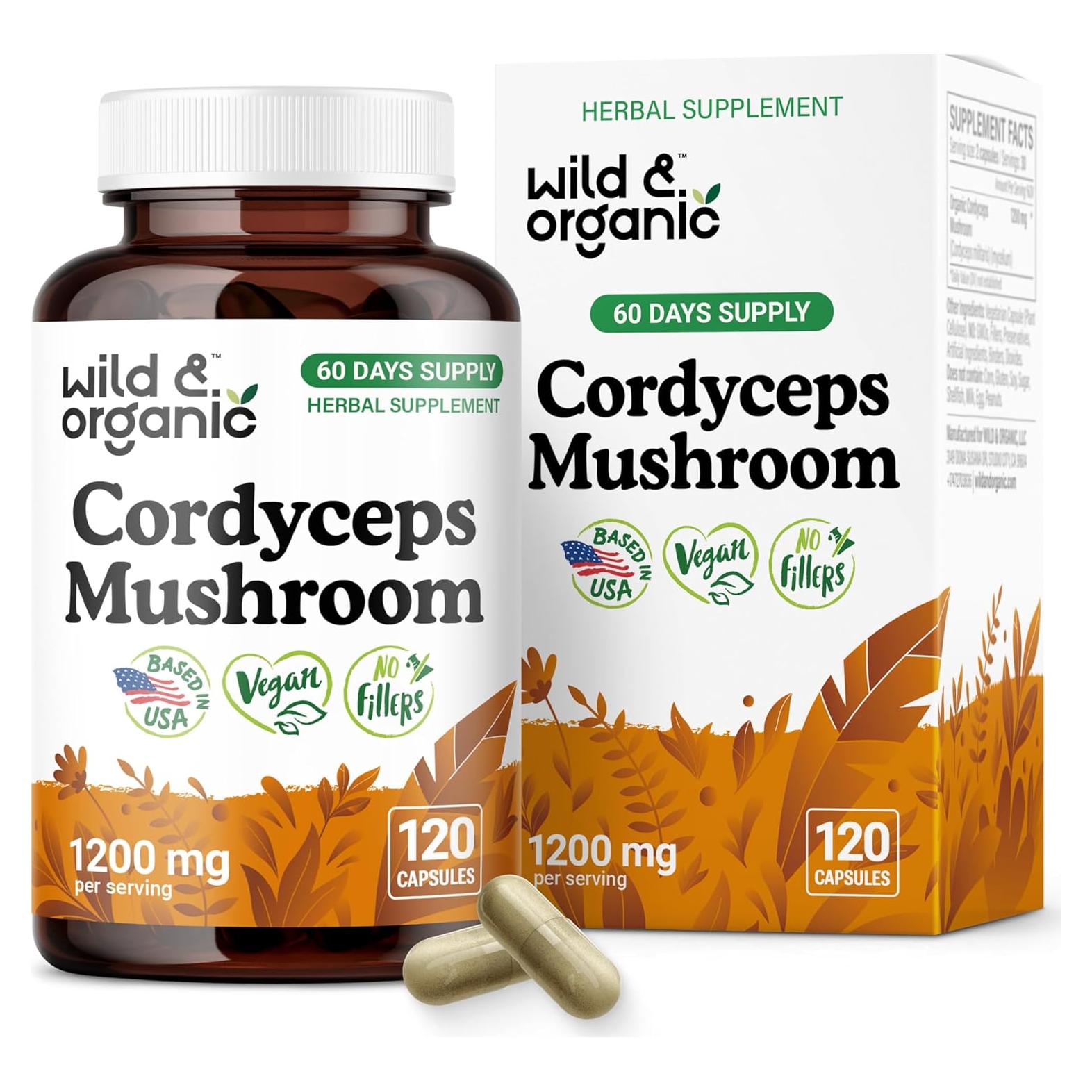 Cápsulas de Hongo Cordyceps Silvestre 1200 mg - Vegano - 120 Unidades
