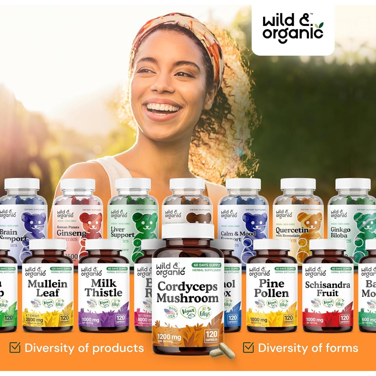 Cápsulas de Hongo Cordyceps Silvestre 1200 mg - Vegano - 120 Unidades