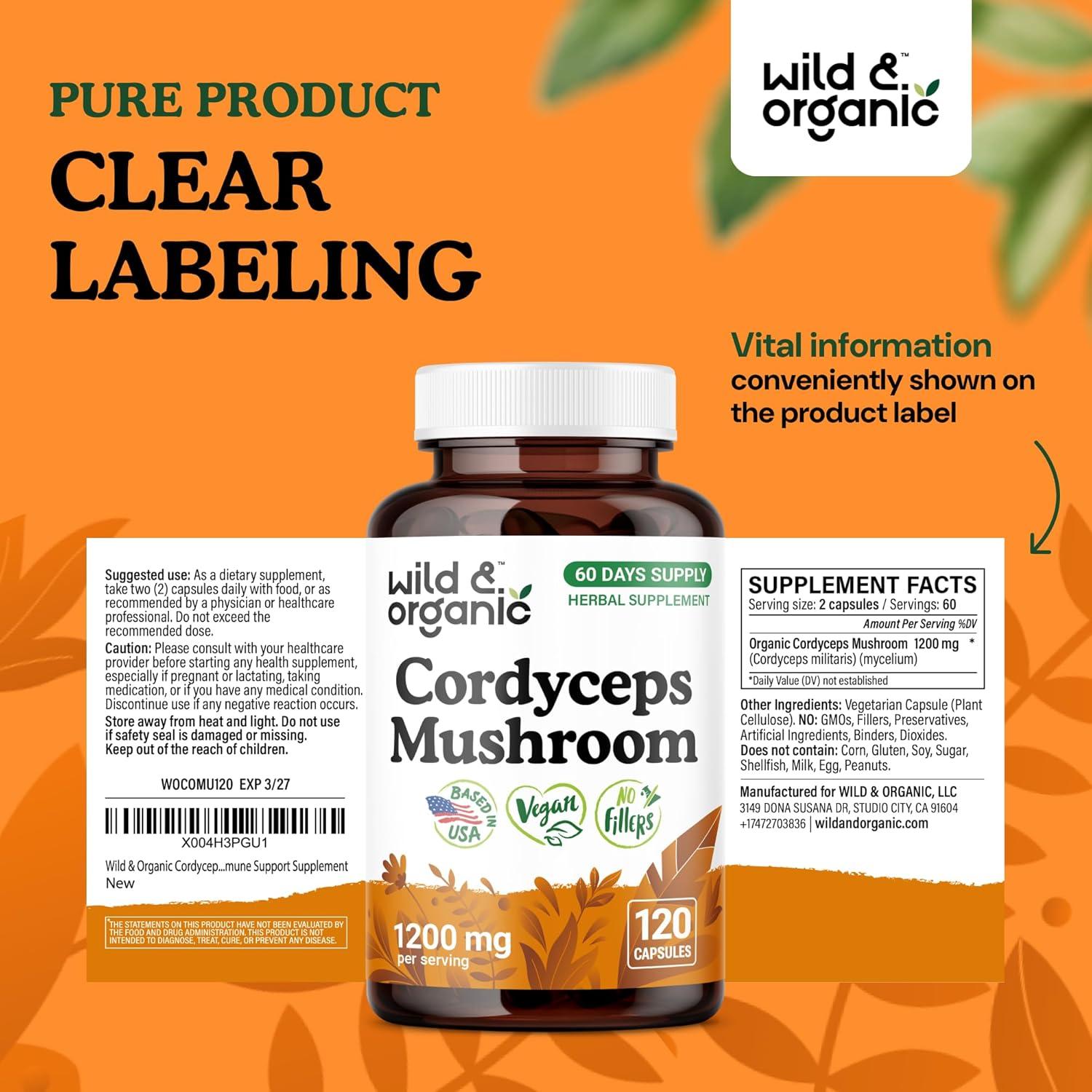 Cápsulas de Hongo Cordyceps Silvestre 1200 mg - Vegano - 120 Unidades