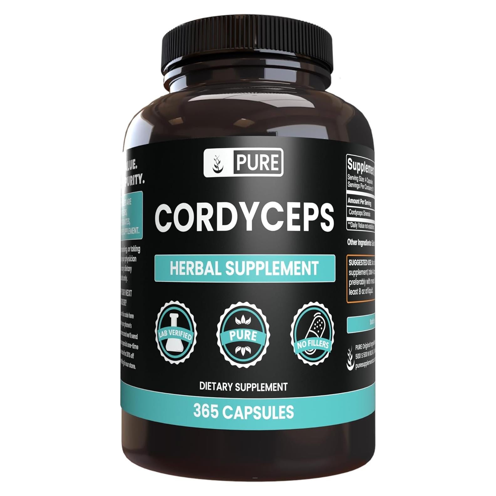 Cápsulas de Cordyceps Puras Ingredientes Originales 365 Unidades