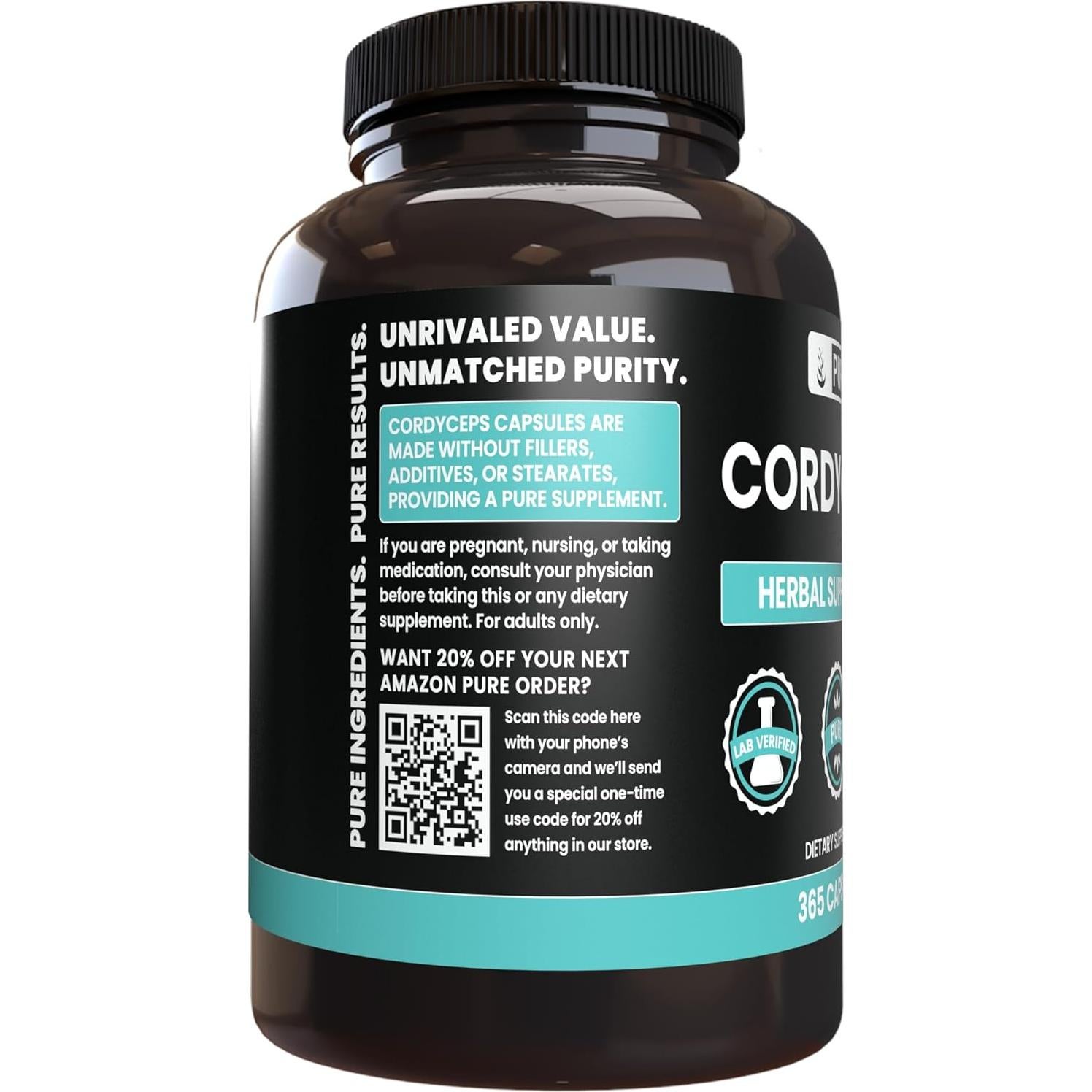 Cápsulas de Cordyceps Puras Ingredientes Originales 365 Unidades