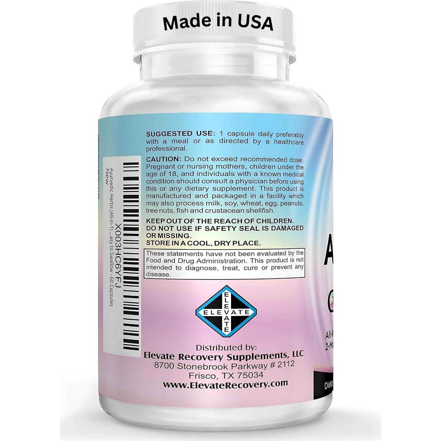 Suplemento Ayurvédico Natural Elevate - 60 Cápsulas para Bienestar