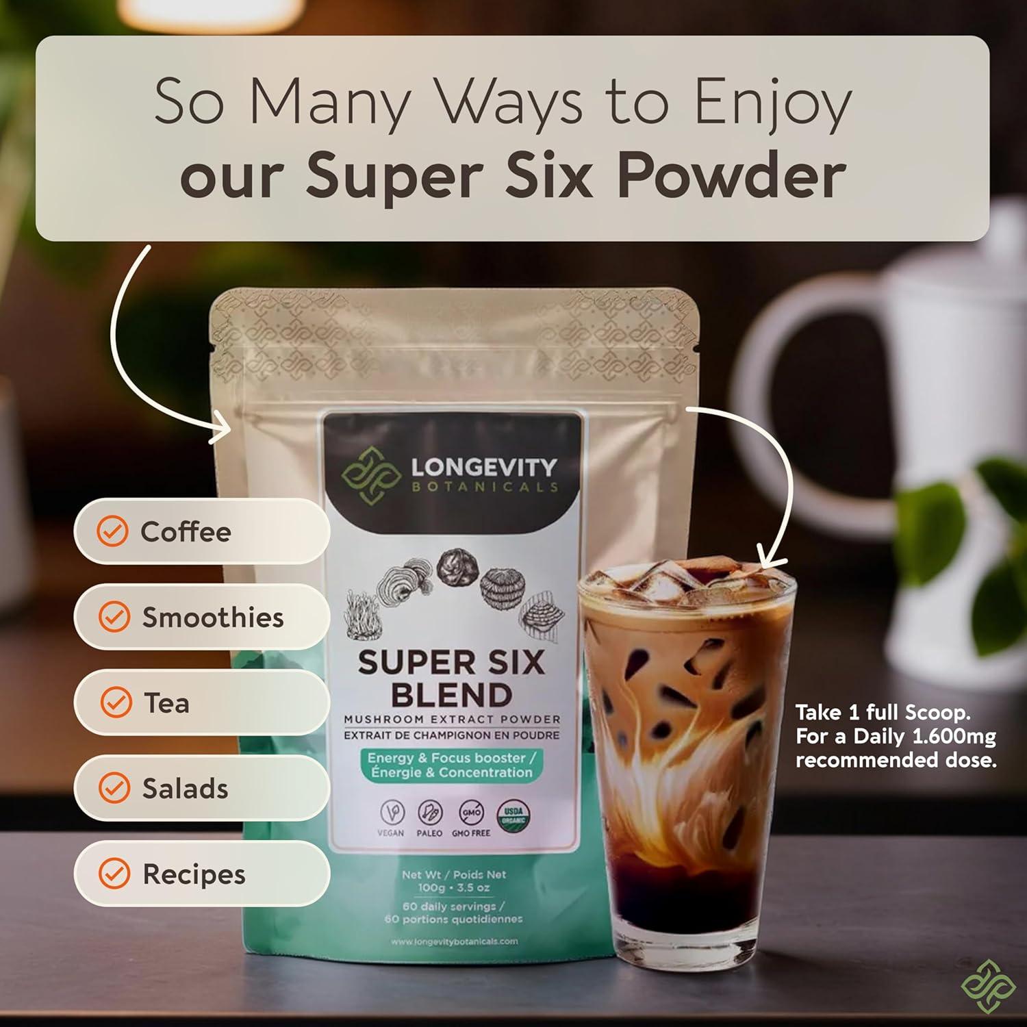 Mezcla de Hongos Orgánicos Super Seis Longevity 100g - 100% Cuerpos Fructíferos