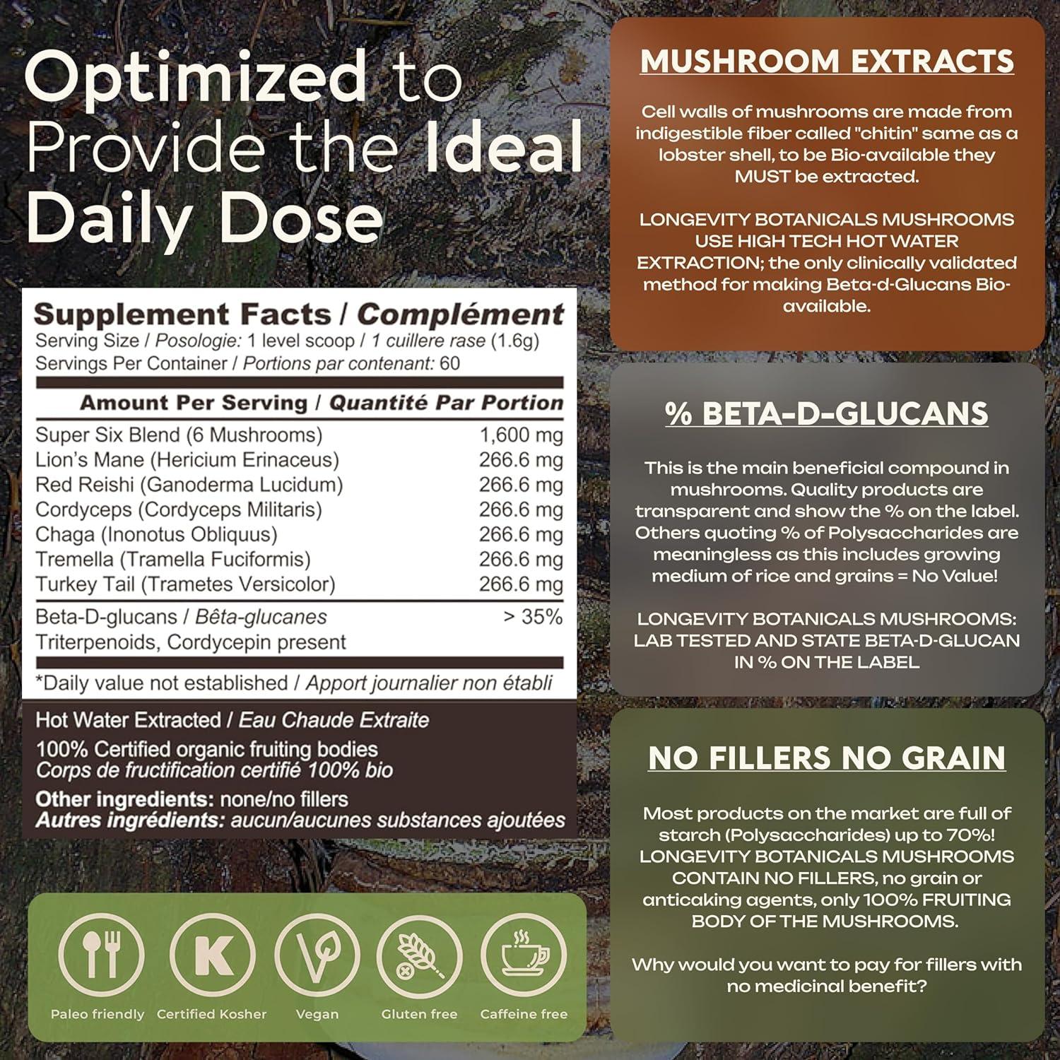 Mezcla de Hongos Orgánicos Super Seis Longevity 100g - 100% Cuerpos Fructíferos