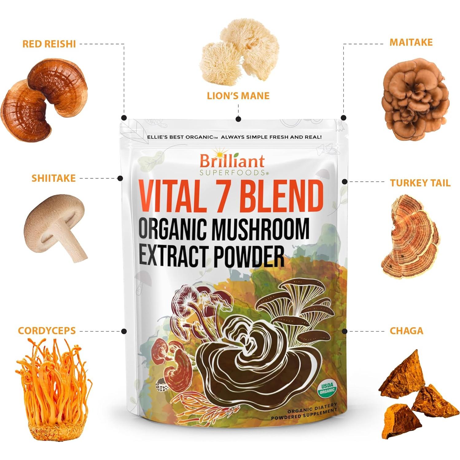 Suplemento Orgánico de Champiñones Mejor de Ellie 113.4g - Vital 7