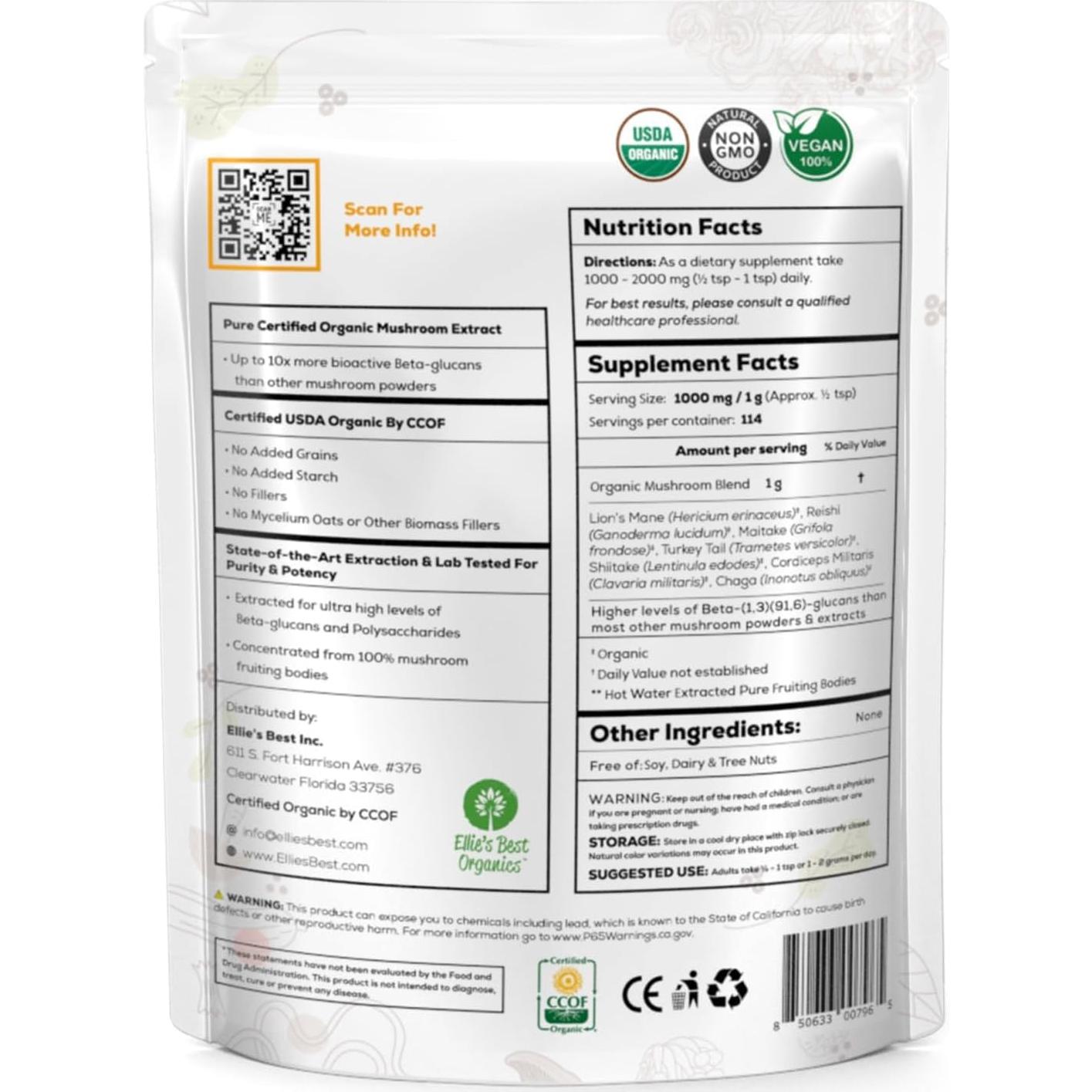 Suplemento Orgánico de Champiñones Mejor de Ellie 113.4g - Vital 7