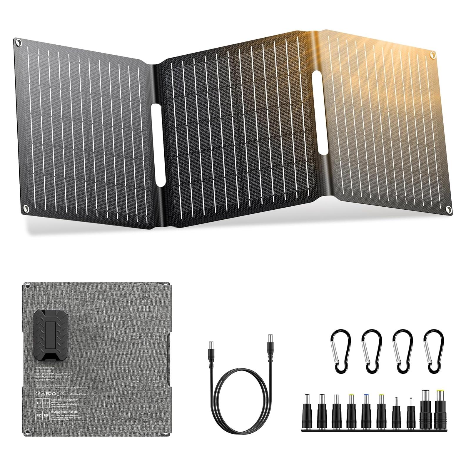 Cargador Solar Plegable 30W ZeroKor USB C/DC para Camping