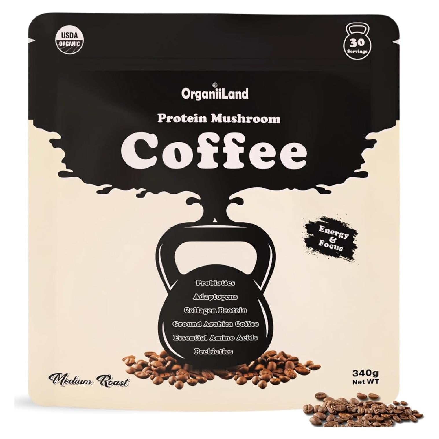 Café de Champiñones OrganiiLand con Colágeno y Proteína 30 Porciones