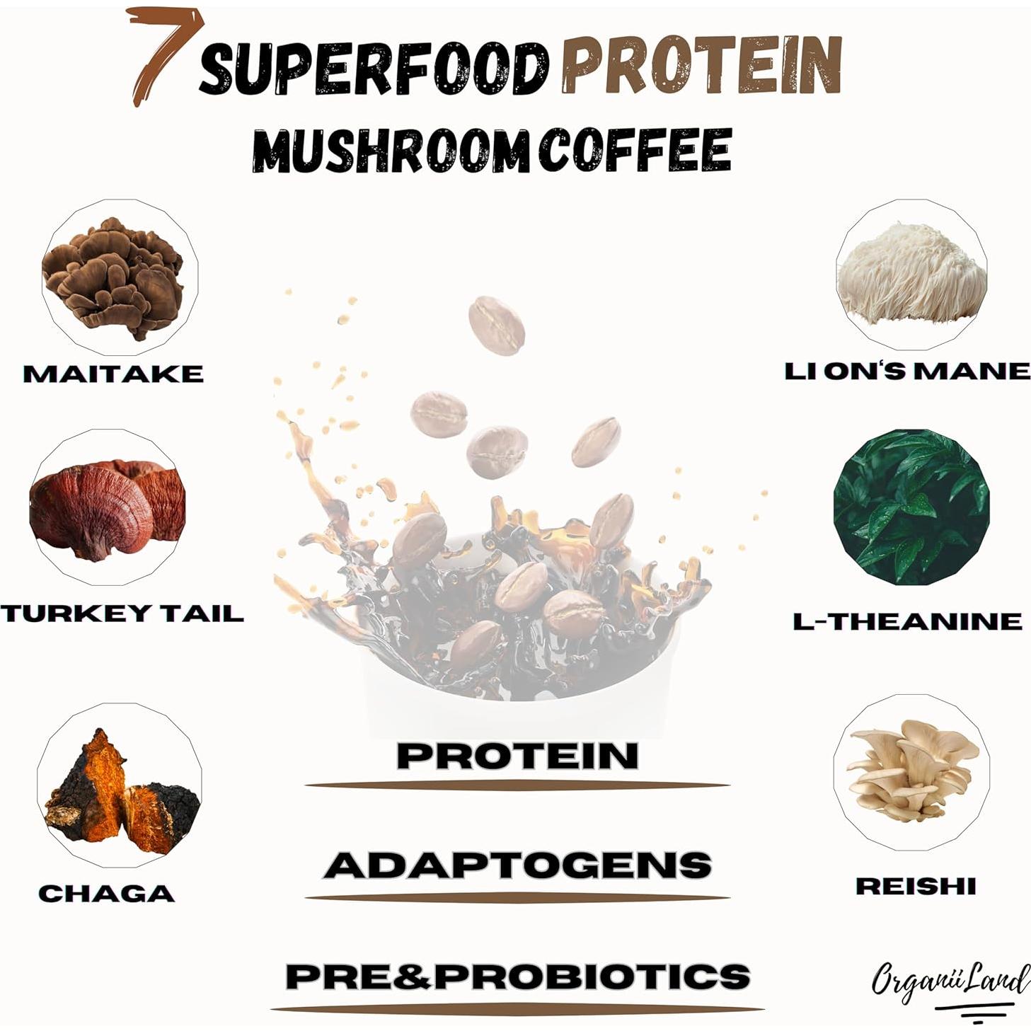 Café de Champiñones OrganiiLand con Colágeno y Proteína 30 Porciones