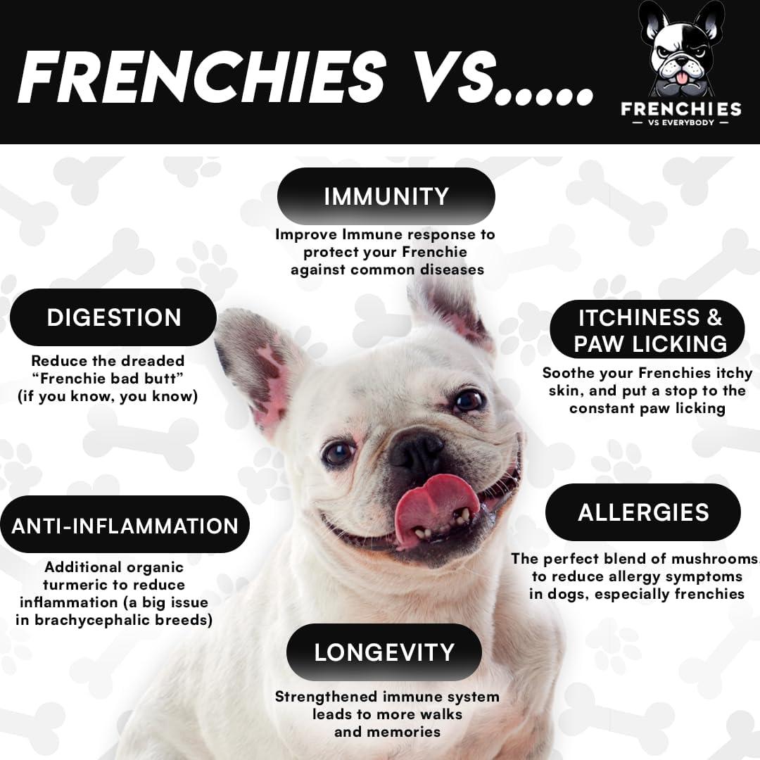 Suplemento de Champiñón para Bulldog Francés - Frenchies vs Champiñones - Omega-3 y Cúrcuma