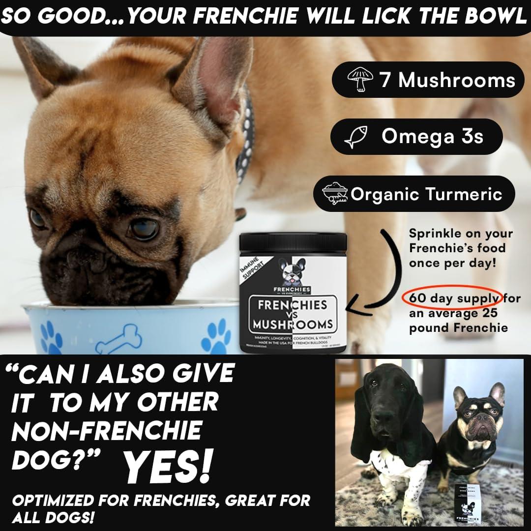 Suplemento de Champiñón para Bulldog Francés - Frenchies vs Champiñones - Omega-3 y Cúrcuma