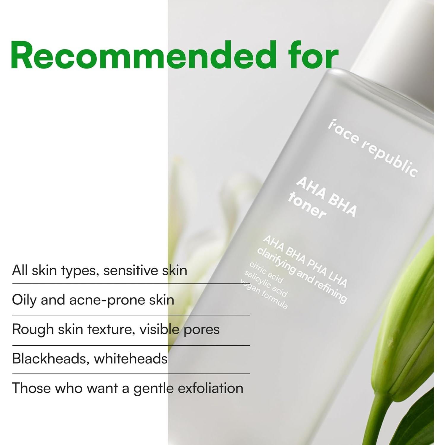 Tónico AHA BHA Face Republic 160ml - Exfoliante Hidratante Vegano