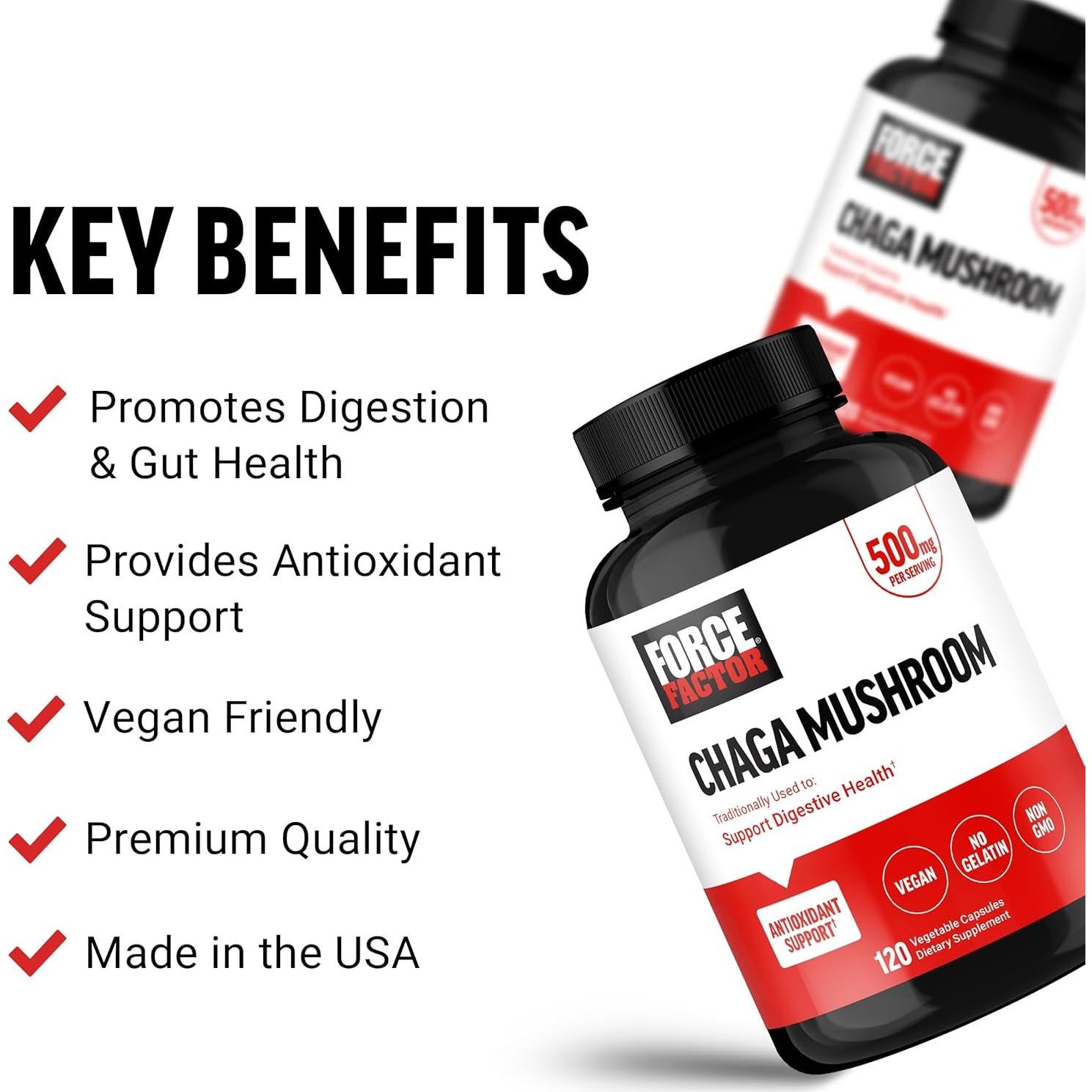 Cápsulas de Chaga Force Factor 120 Veganas 100% Naturales